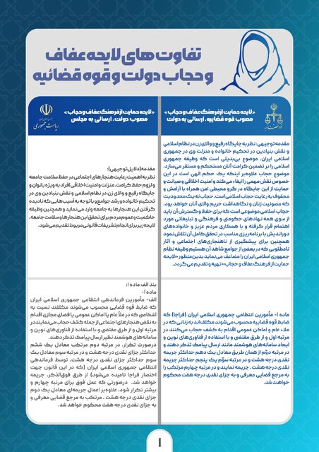 تفاوتهای لایحه عفاف و حجاب دولت و قوهقضاییه 2 تفاوت لایحههای عفاف و حجاب دولت و قوهقضاییه