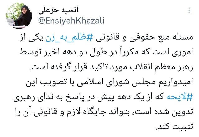 خزعلی: مجلس با تصویب لایحه «امنیت زنان» جایگاه قانونی آنرا تثبیت کند